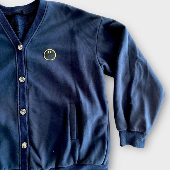 Minimalist Navy Smiley Button-Up Cardigan | Street Style Layer | Cozy Oversized - Picture 4 of 6